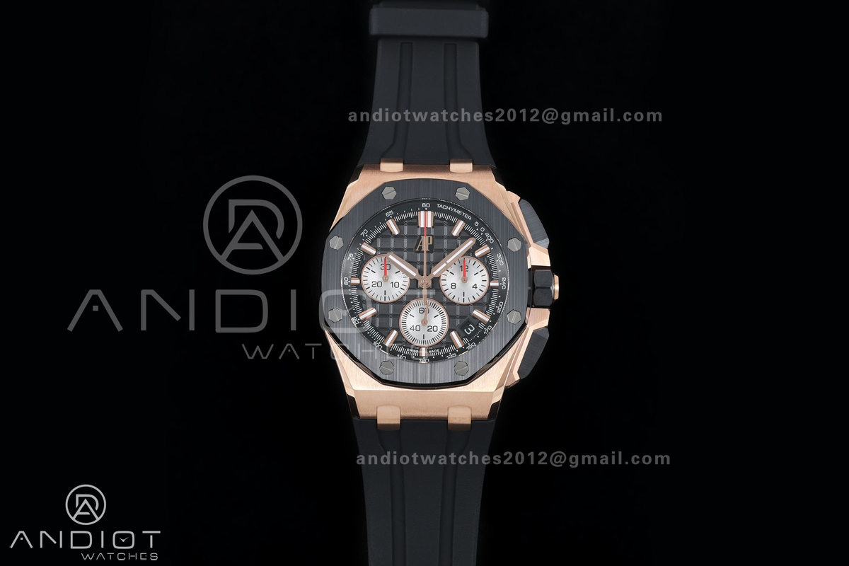 Royal Oak Offshore 43mm 26420 Ceramic Bezel RG Gain Weight DDF 1:1 Black Dial On Black Rubber Strap DD4401 Super Clone 